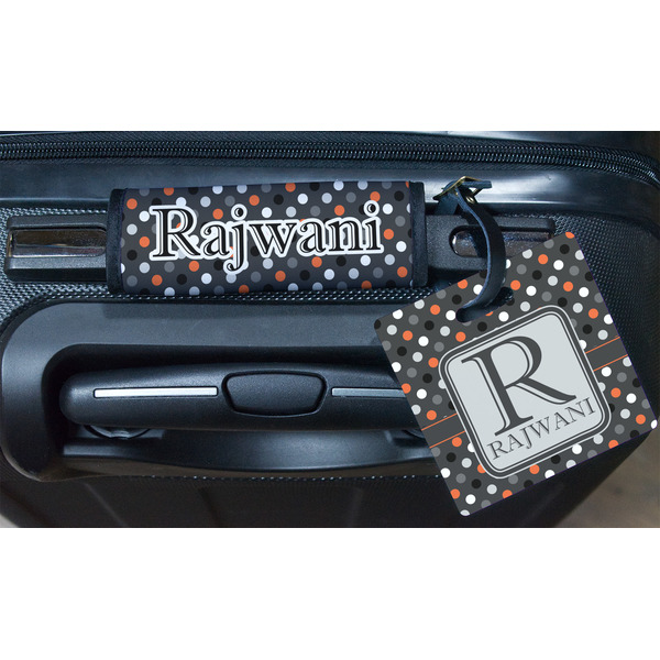 Gray Dots Square Luggage Tag & Handle Wrap - In Context