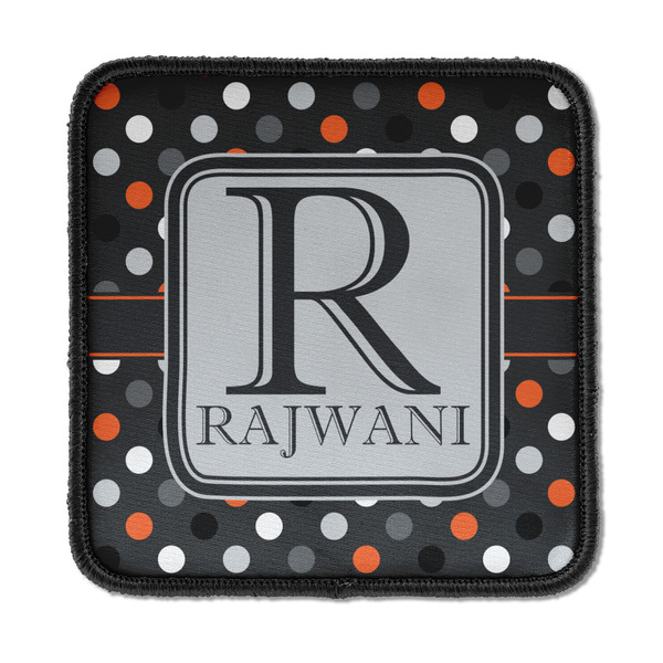 Custom Gray Dots Iron On Square Patch w/ Name and Initial