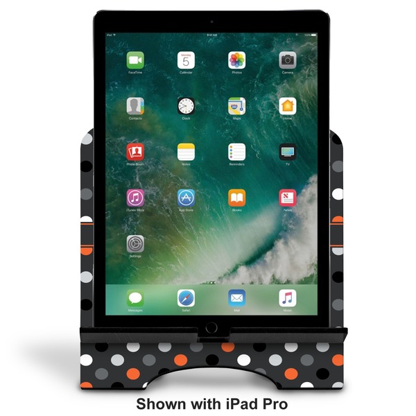Gray Dots Stylized Tablet Stand - Front with ipad