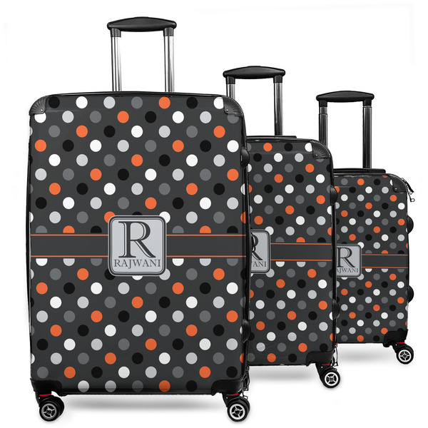Custom Gray Dots 3 Piece Luggage Set - 20" Carry On, 24" Medium Checked, 28" Large Checked (Personalized)