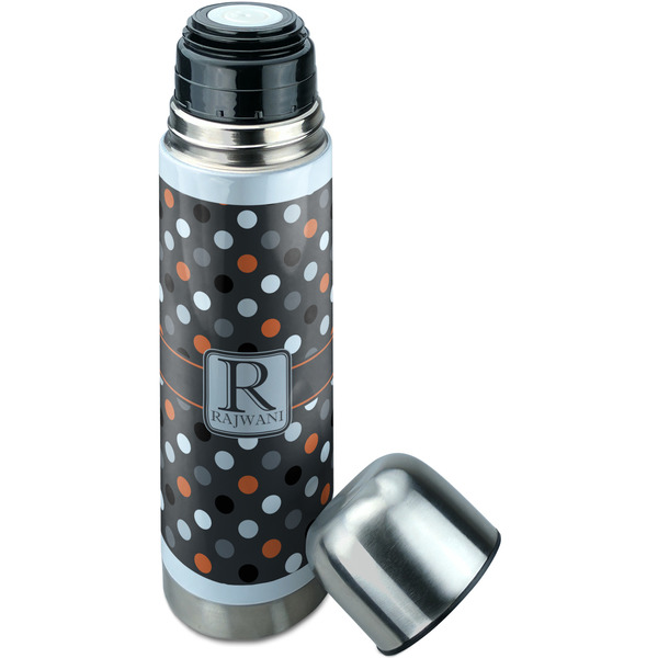 Gray Dots Thermos - Lid Off