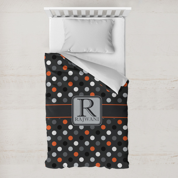 Custom Gray Dots Toddler Duvet Cover w/ Name and Initial