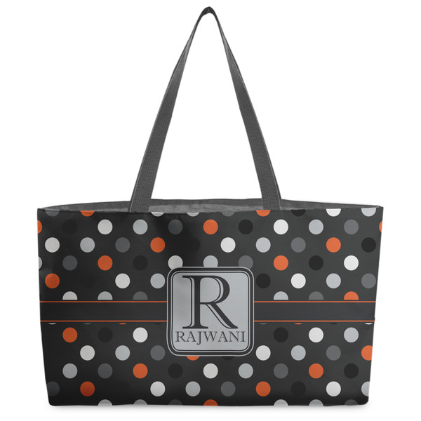 Custom Gray Dots Beach Totes Bag - w/ Black Handles (Personalized)