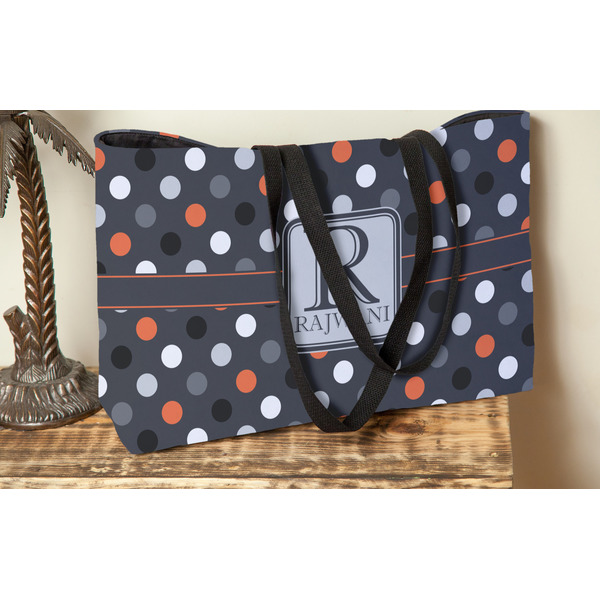 Gray Dots Tote w/Black Handles - Lifestyle View