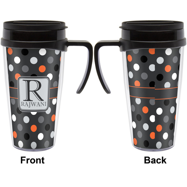 Gray Dots Travel Mug with Black Handle - Approval