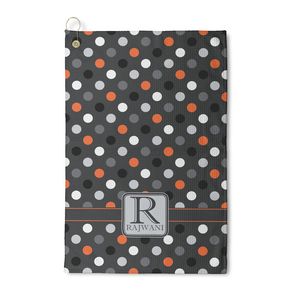 Custom Gray Dots Waffle Weave Golf Towel (Personalized)