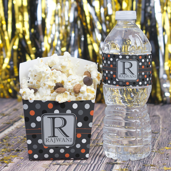 Gray Dots Water Bottle Label - w/ Favor Box