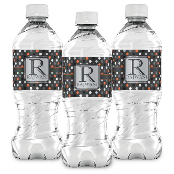 Gray Dots Water Bottle Labels - Front View