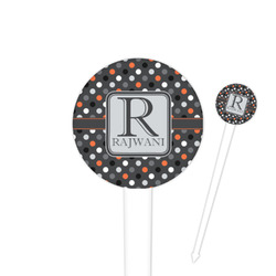 Gray Dots 4" Round Plastic Food Picks - White - Single Sided (Personalized)