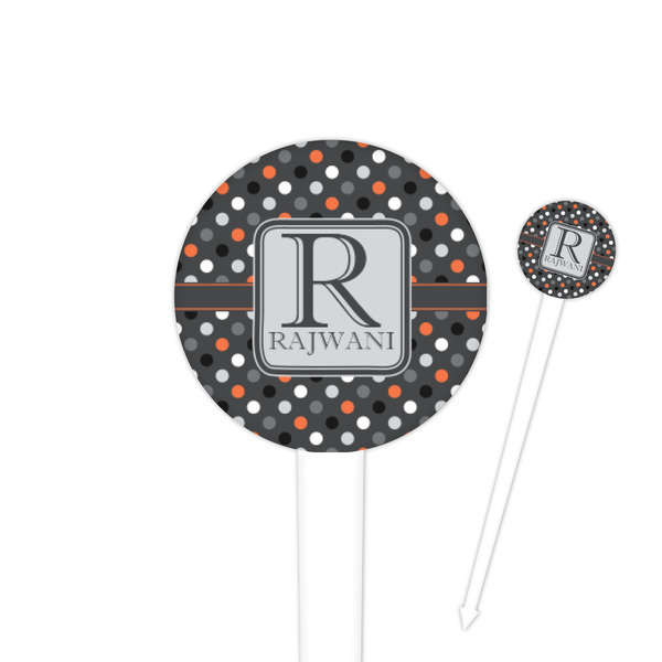 Custom Gray Dots 4" Round Plastic Food Picks - White - Double Sided (Personalized)