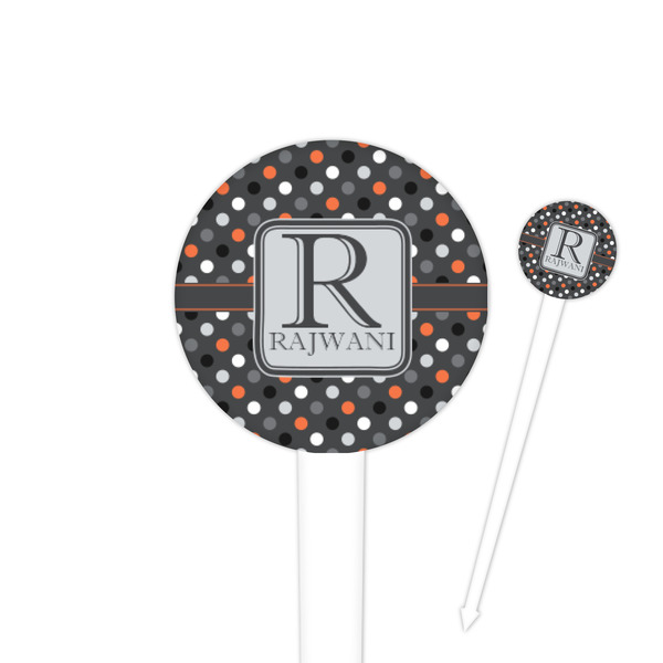Custom Gray Dots 4" Round Plastic Food Picks - White - Single Sided (Personalized)