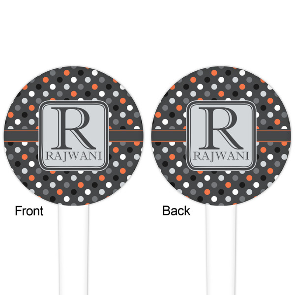 Gray Dots White Plastic 4" Food Pick - Round - Double Sided - Front & Back