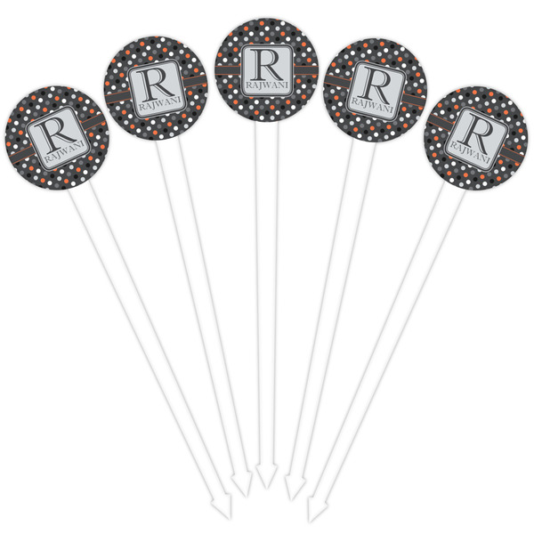 Gray Dots White Plastic 4" Food Pick - Round - Fan View