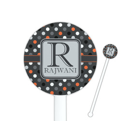 Gray Dots 5.5" Round Plastic Stir Sticks - White - Single Sided (Personalized)