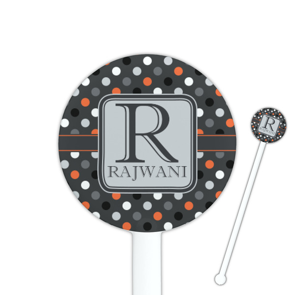 Custom Gray Dots 5.5" Round Plastic Stir Sticks - White - Single Sided (Personalized)