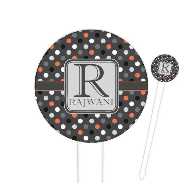 Custom Gray Dots 6" Round Plastic Food Picks - White - Double Sided (Personalized)