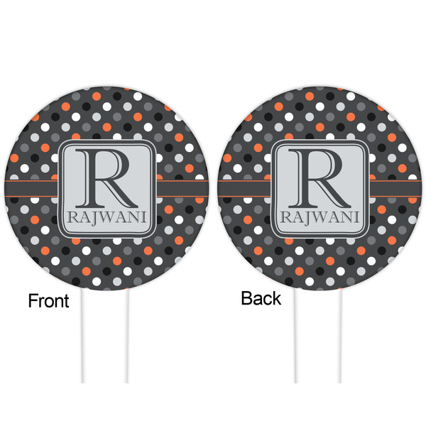 Gray Dots White Plastic 6" Food Pick - Round - Double Sided - Front & Back