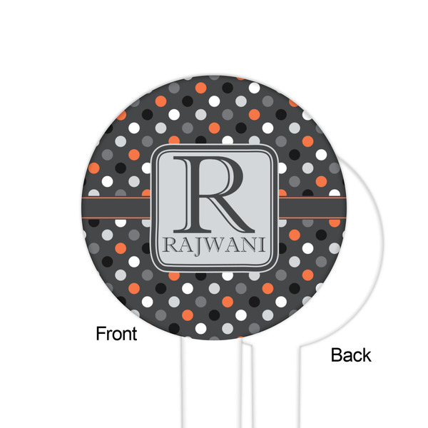 Gray Dots White Plastic 6" Food Pick - Round - Single Sided - Front & Back