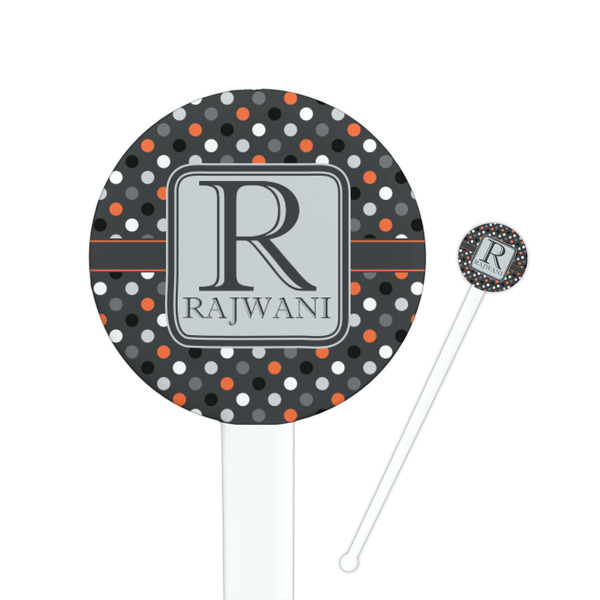 Custom Gray Dots 7" Round Plastic Stir Sticks - White - Single Sided (Personalized)