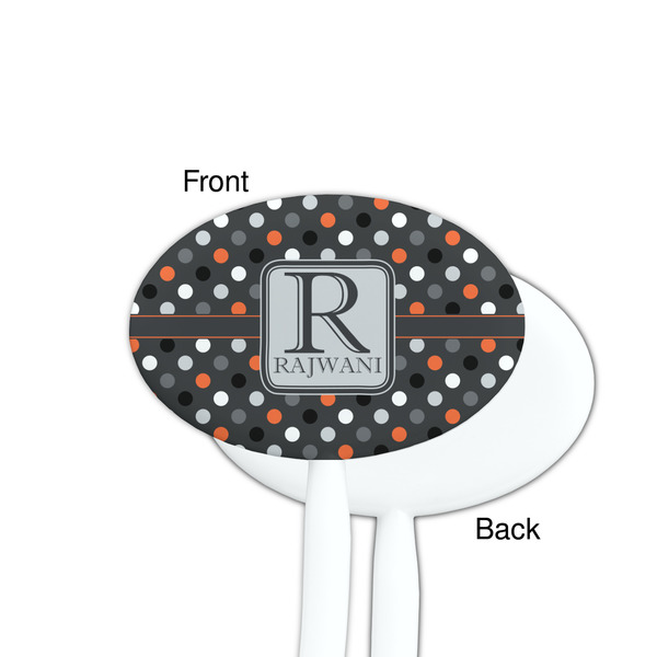 Gray Dots White Plastic 7" Stir Stick - Single Sided - Oval - Front & Back