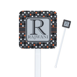 Gray Dots Square Plastic Stir Sticks - Double Sided (Personalized)