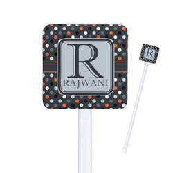 Gray Dots Square Plastic Stir Sticks - Single Sided (Personalized)