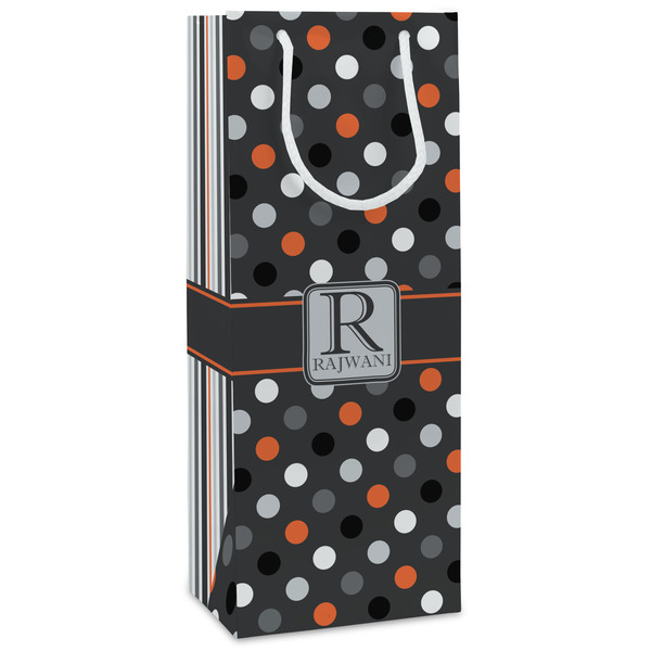 Custom Gray Dots Wine Gift Bags - Gloss (Personalized)