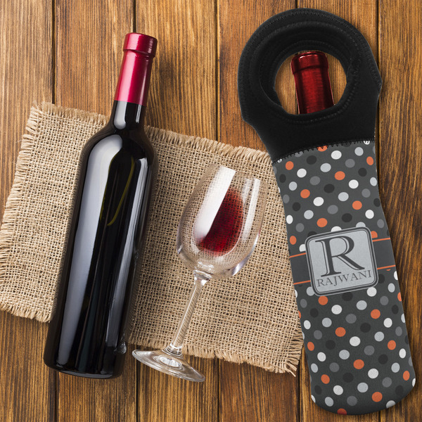 Gray Dots Wine Tote Bag - FLATLAY