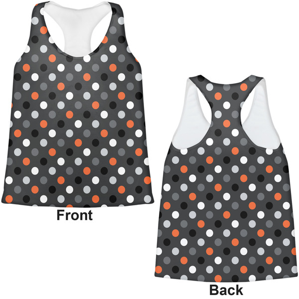 Gray Dots Womens Racerback Tank Tops - Medium - Front and Back