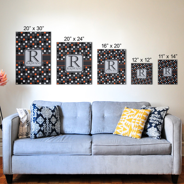 Gray Dots Wood Prints - Size Comparison