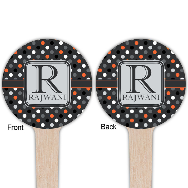 Gray Dots Wooden 4" Food Pick - Round - Double Sided - Front & Back