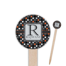 Gray Dots 6" Round Wooden Food Picks - Double Sided (Personalized)
