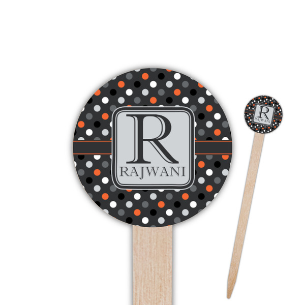 Custom Gray Dots Round Wooden Food Picks (Personalized)