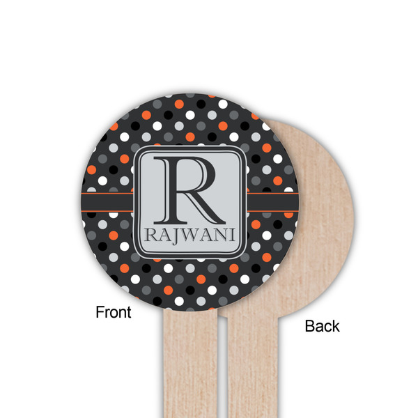 Gray Dots Wooden 6" Food Pick - Round - Single Sided - Front & Back
