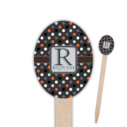 Gray Dots Oval Wooden Food Picks (Personalized)