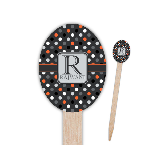 Custom Gray Dots Oval Wooden Food Picks (Personalized)