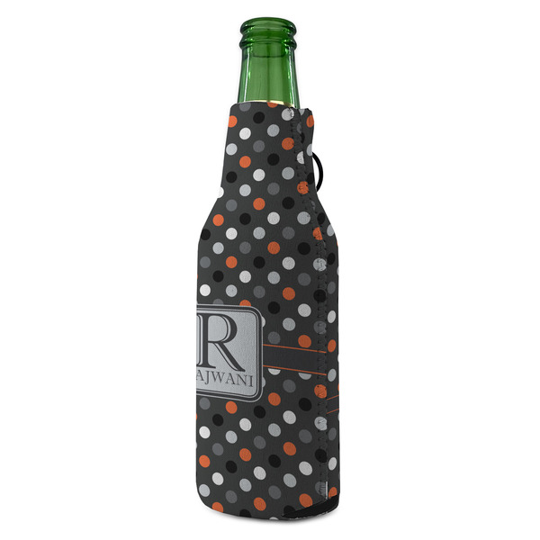 Gray Dots Zipper Bottle Cooler - ANGLE (bottle)