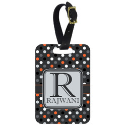 Gray Dots Metal Luggage Tag w/ Name and Initial