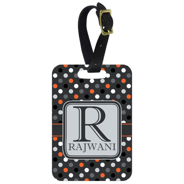 Custom Gray Dots Metal Luggage Tag w/ Name and Initial
