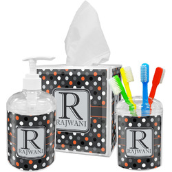 Gray Dots Acrylic Bathroom Accessories Set w/ Name and Initial