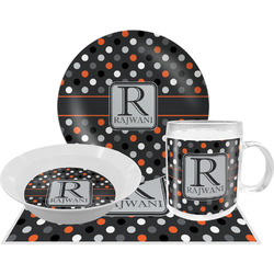 Gray Dots Dinner Set - Single 4 Pc Setting w/ Name and Initial