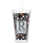 Gray Dots Double Wall Tumbler with Straw (Personalized)