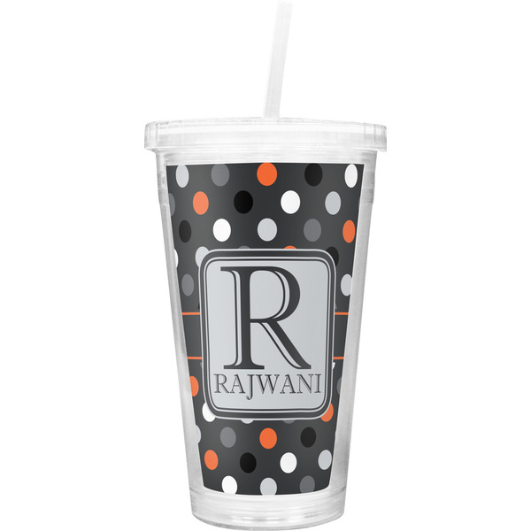 Custom Gray Dots Double Wall Tumbler with Straw (Personalized)