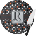 Gray Dots Round Glass Cutting Board (Personalized)