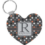 Gray Dots Heart Plastic Keychain w/ Name and Initial