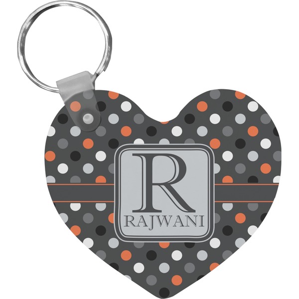 Custom Gray Dots Heart Plastic Keychain w/ Name and Initial