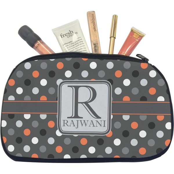 Custom Gray Dots Makeup / Cosmetic Bag - Medium (Personalized)