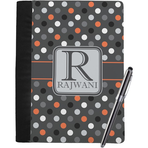 Custom Gray Dots Notebook Padfolio - Large w/ Name and Initial