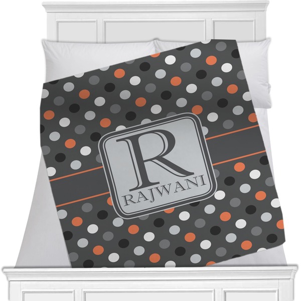 Custom Gray Dots Minky Blanket - Toddler / Throw - 60"x50" - Single Sided (Personalized)