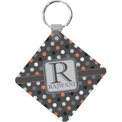 Gray Dots Diamond Plastic Keychain w/ Name and Initial